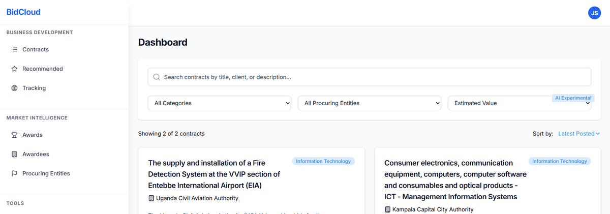 BidCloud Contract Search Interface