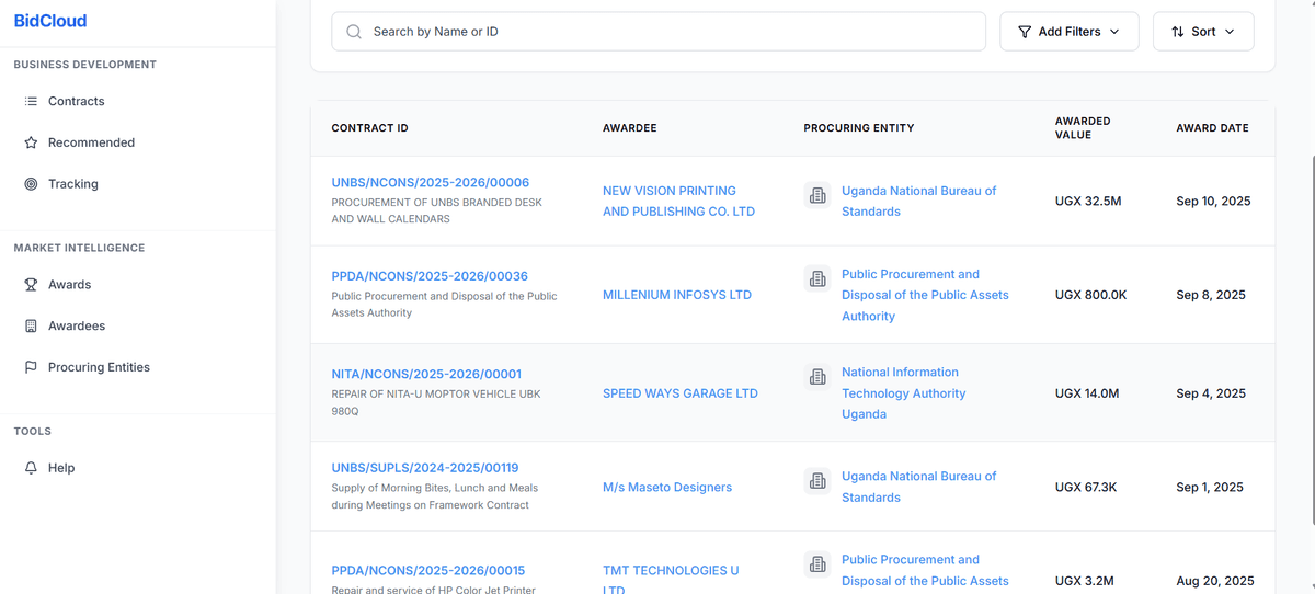 BidCloud Market Intelligence Interface